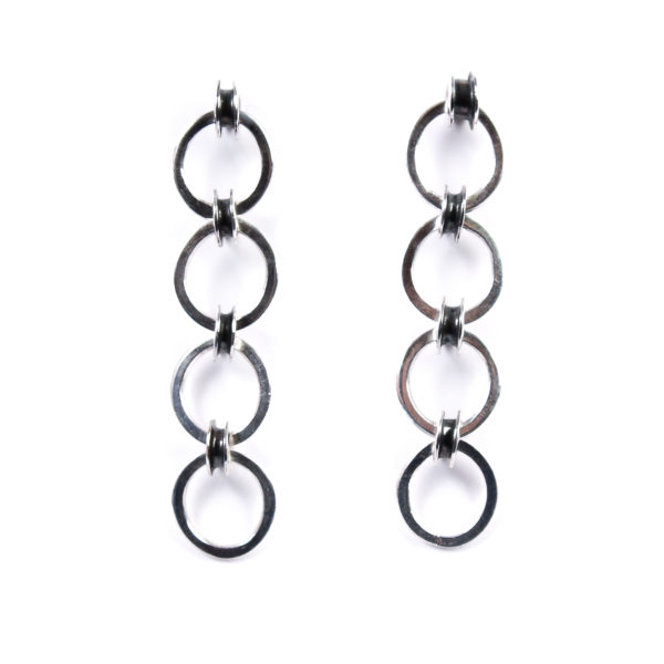 Silver multi link & loop drop stud with oxidised detail.