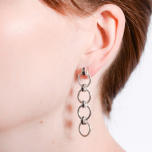 Silver multi link & loop drop stud with oxidised detail.