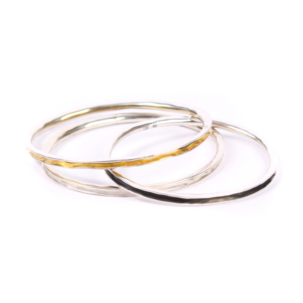 Slim silver forged bangle