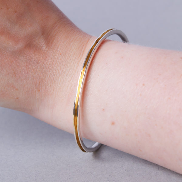 Medium silver forged bangle. - Image 4