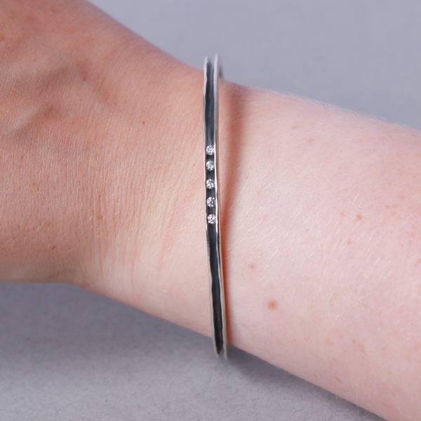 Slim silver cuff set with cubic zirconia’s - Image 2